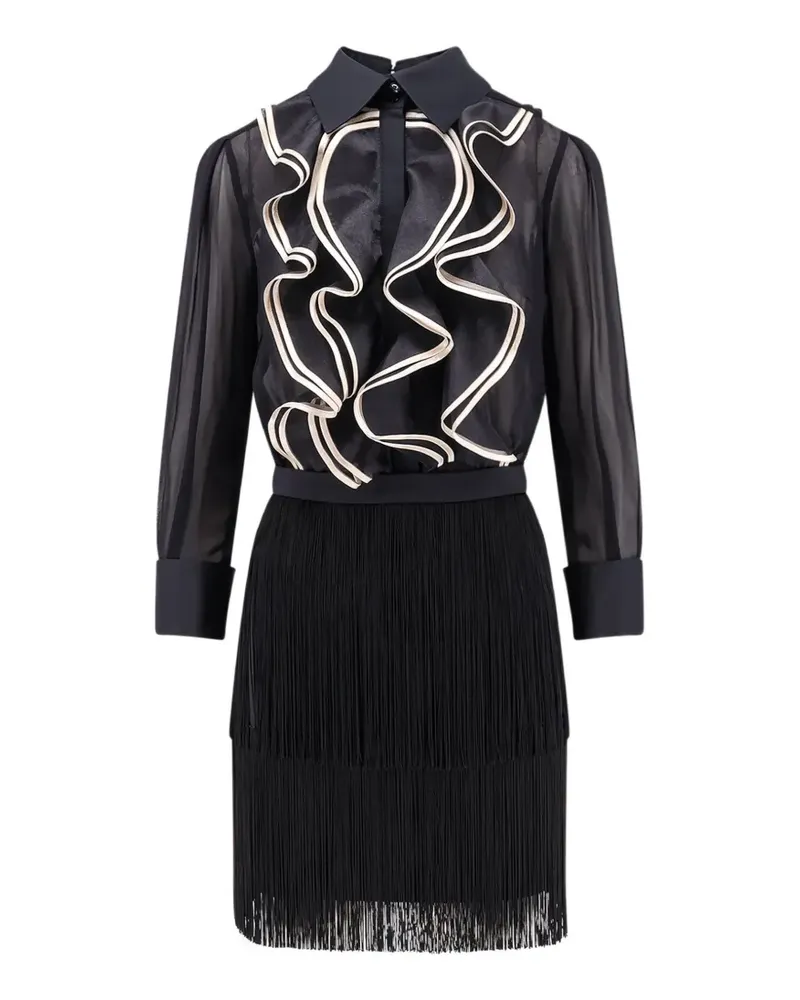 Elisabetta Franchi ruffled fringed mini dress - Schwarz Schwarz