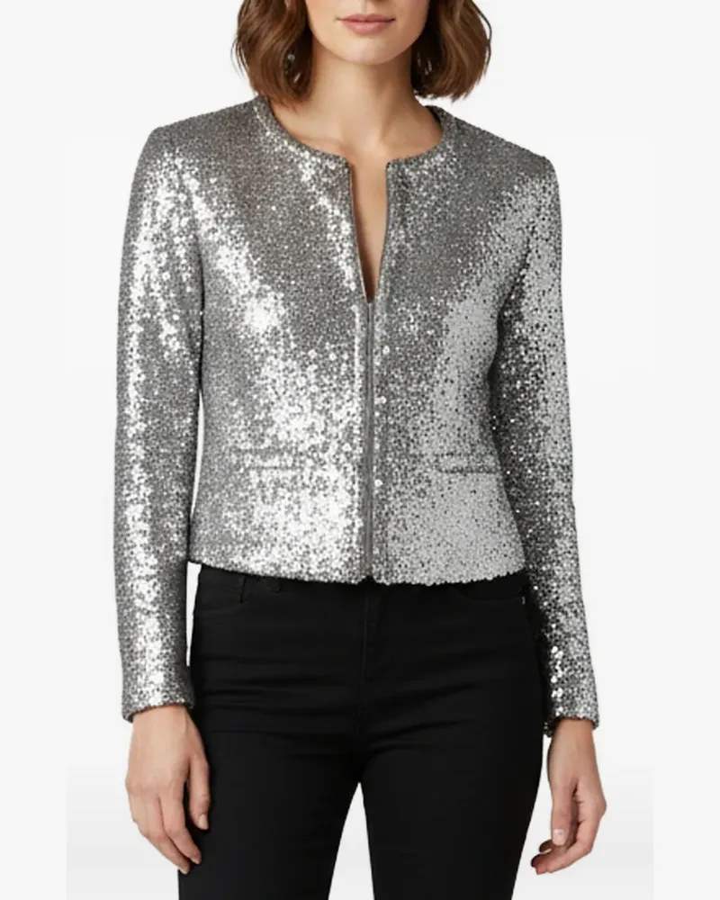 Maje sequin-embellished collarless jacket - Silber Silber