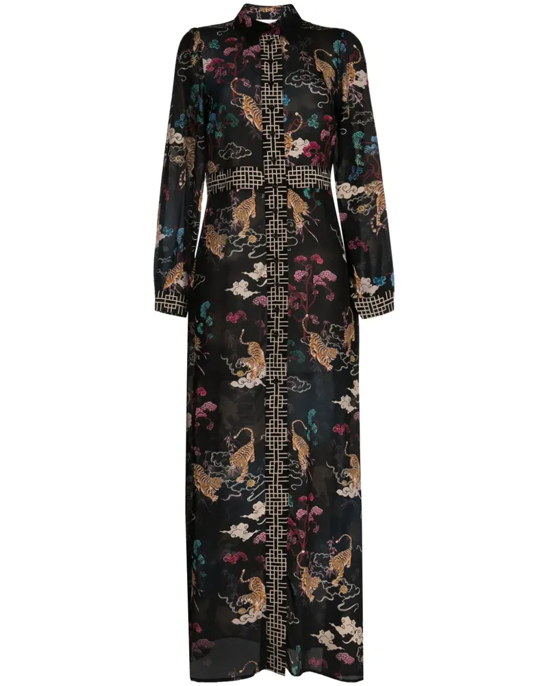 Hayley Menzies Seidenkleid mit grafischem Print - Schwarz Schwarz