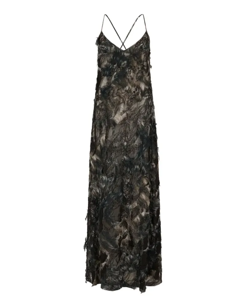 Roberto Cavalli Maxikleid mit Feder-Effekt - Schwarz Schwarz