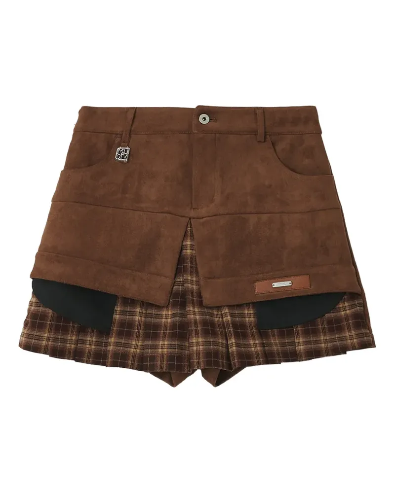 Musium Div. layered check-print mini shorts - Braun Braun