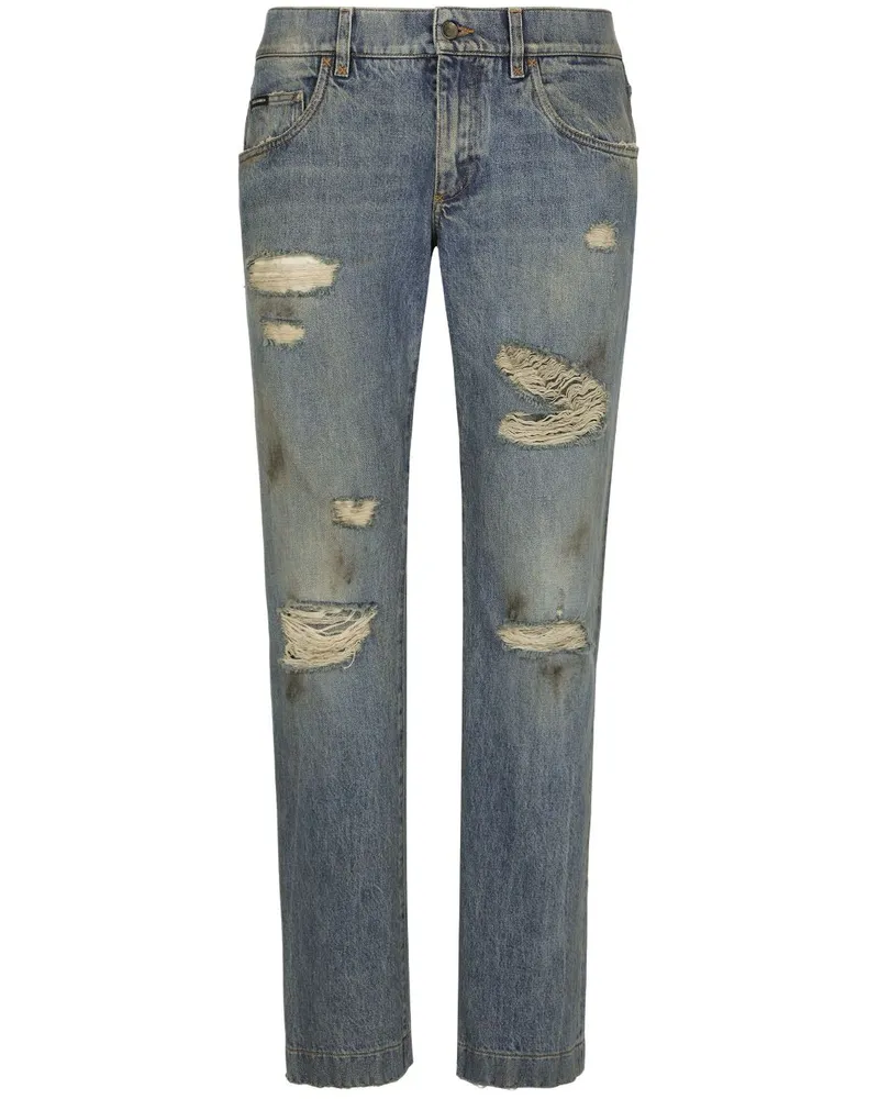 Dolce & Gabbana Slim-Fit-Jeans im Distressed-Look - Blau Blau