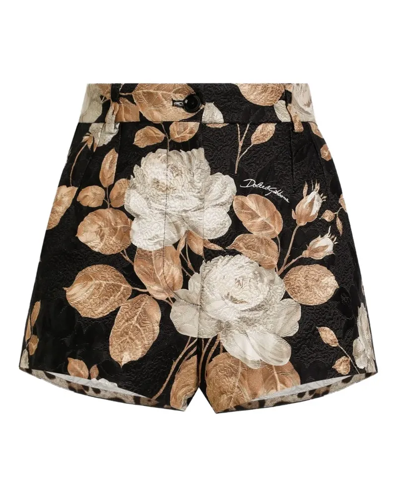 Dolce & Gabbana Brokat-Shorts mit Rosen-Print - Schwarz Schwarz