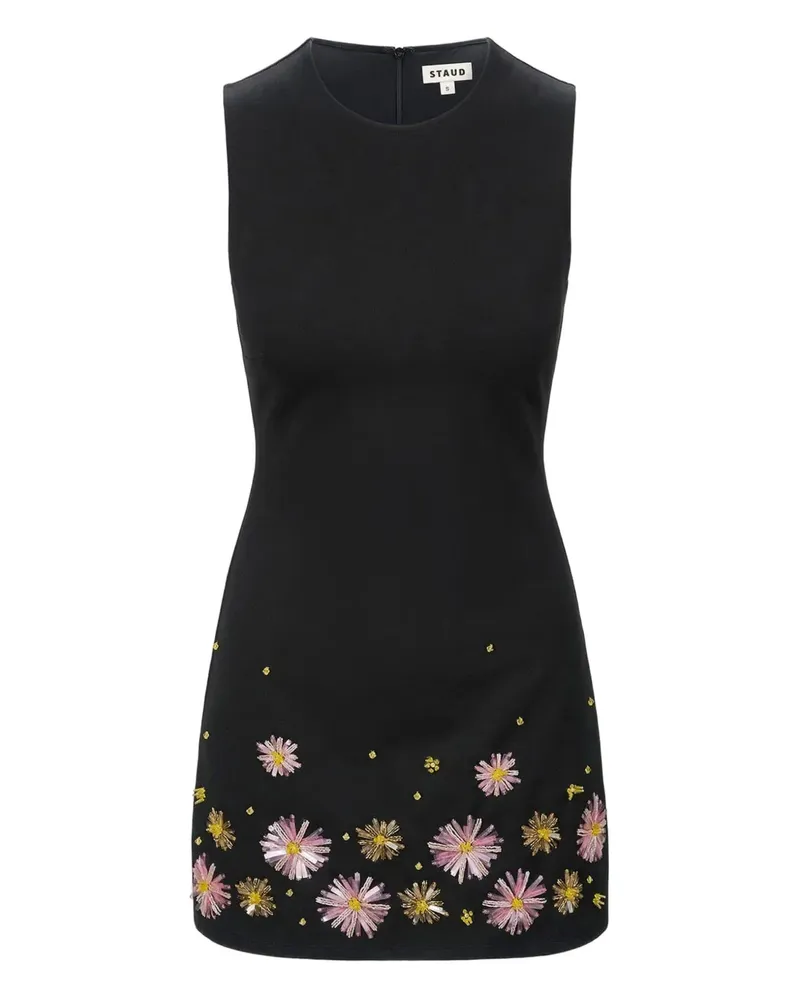 STAUD Ärmelloses Dahlia Minikleid mit Perlenblume - Schwarz Schwarz