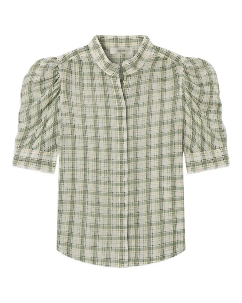 Frame Denim Gillian checked puff-sleeve top - Nude Nude