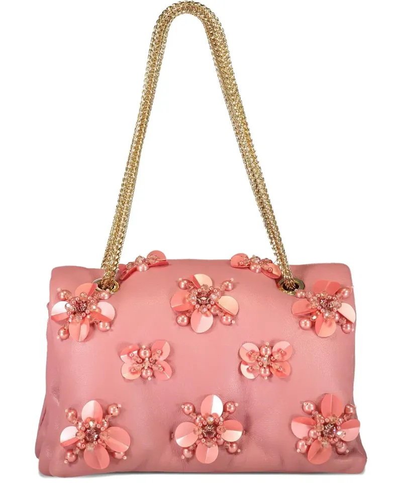 Giambattista Valli Schultertasche mit Blumenapplikation - Rosa Rosa