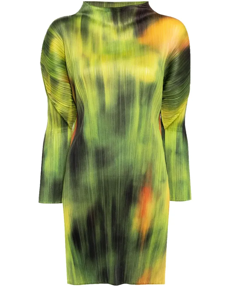 Issey Miyake Batik-Minikleid mit Falten - Grün Grün