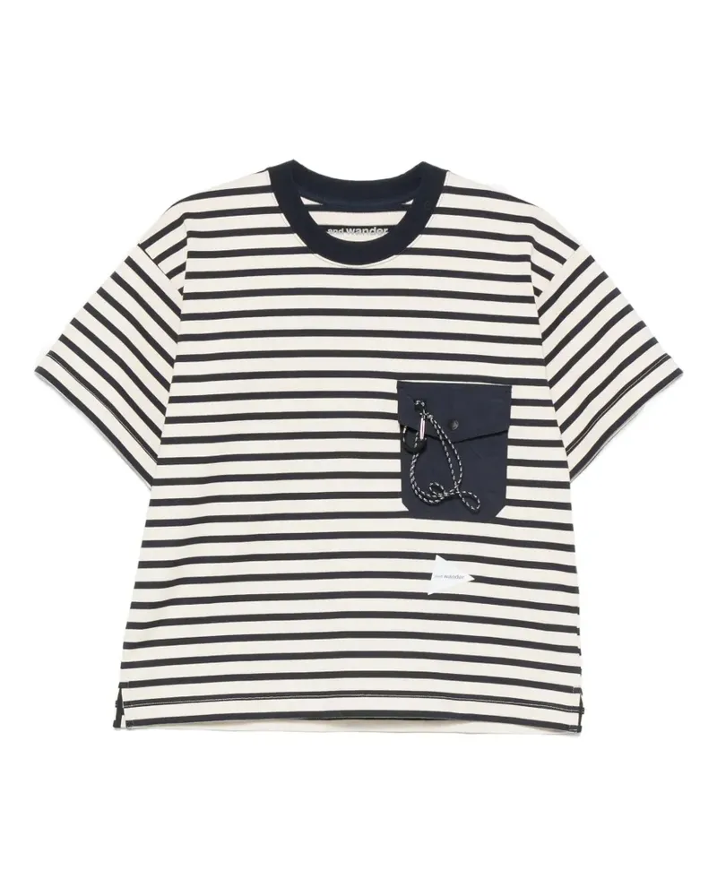 and wander stripe-pattern pocket T-shirt - Blau Blau
