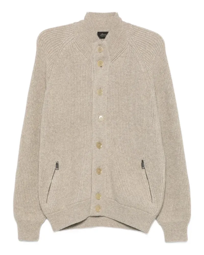 Brioni ribbed-knit high-neck cardigan - Nude Nude