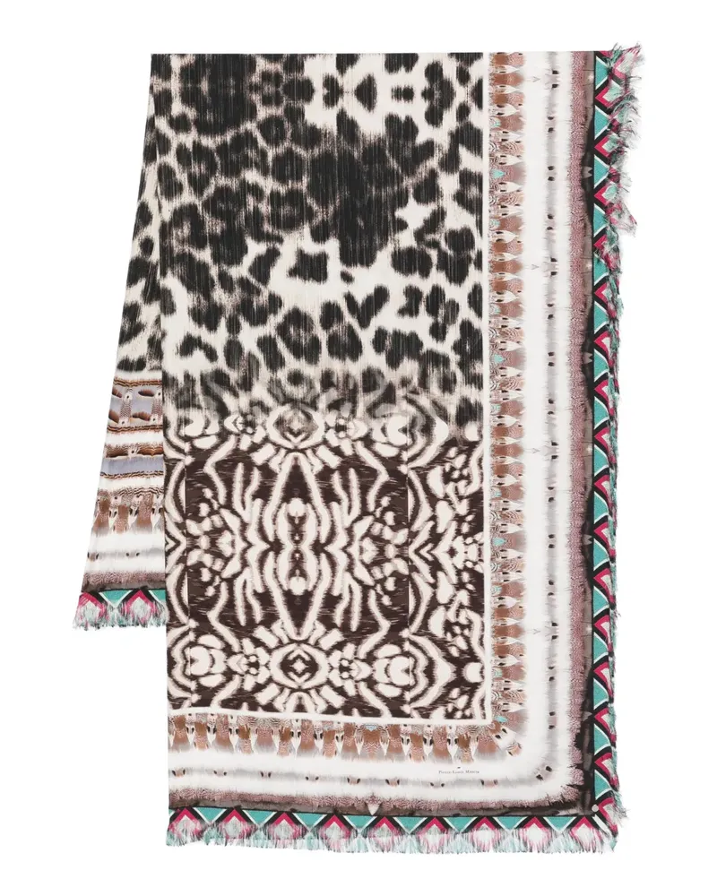 Pierre-Louis Mascia Aloeuw fringed-edge leopard-print scarf - Nude Nude
