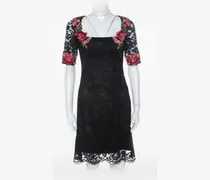 Kleid mit Blumenapplikation - Schwarz
