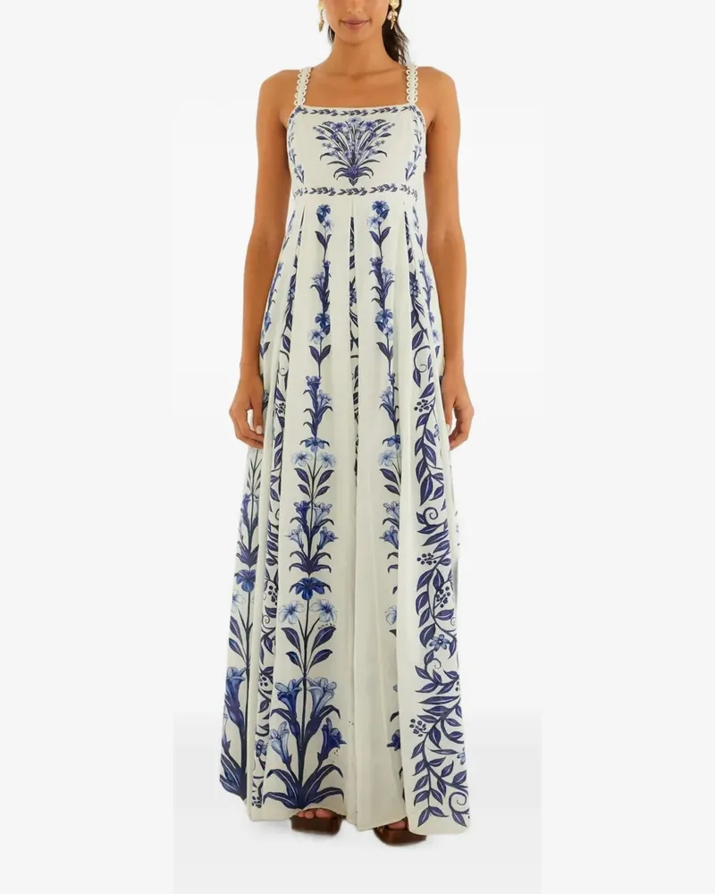 FARM Rio Naturweißes Flowers Maxikleid mit Falten Weiß