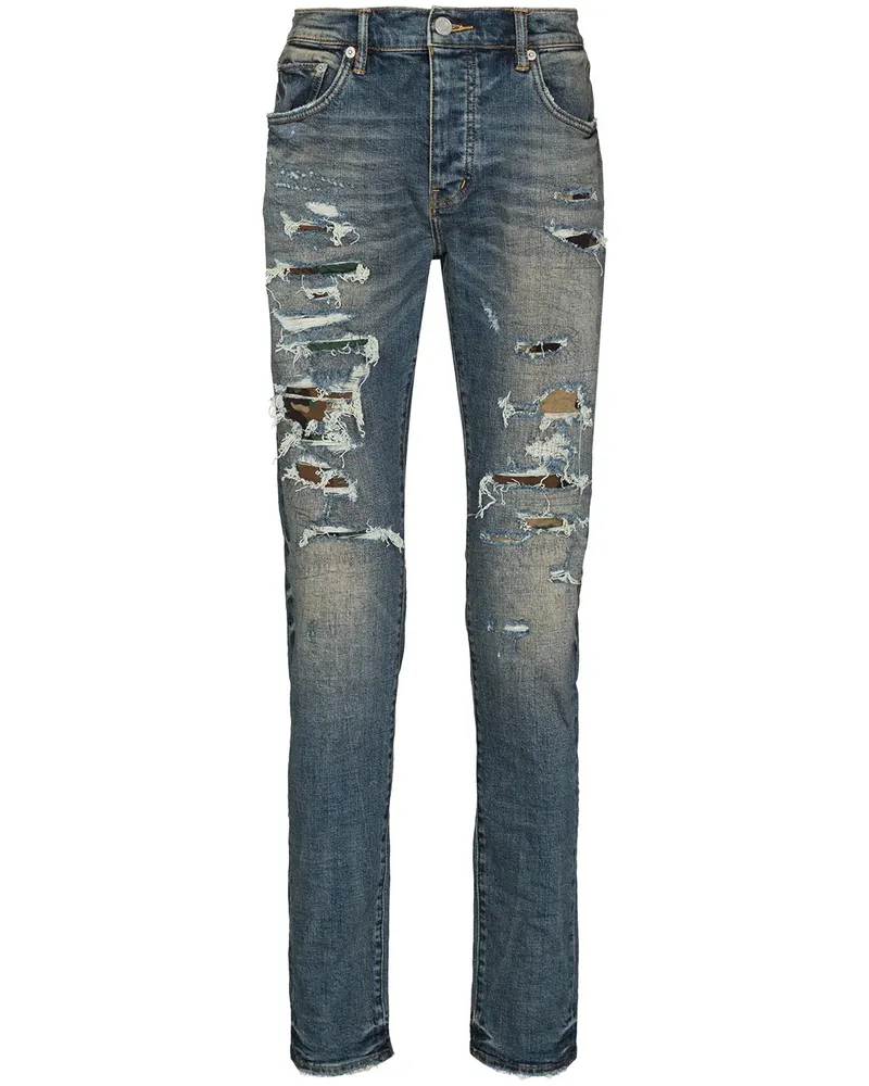 PURPLE BRAND Slim-Fit-Jeans im Distressed-Look - Blau Blau