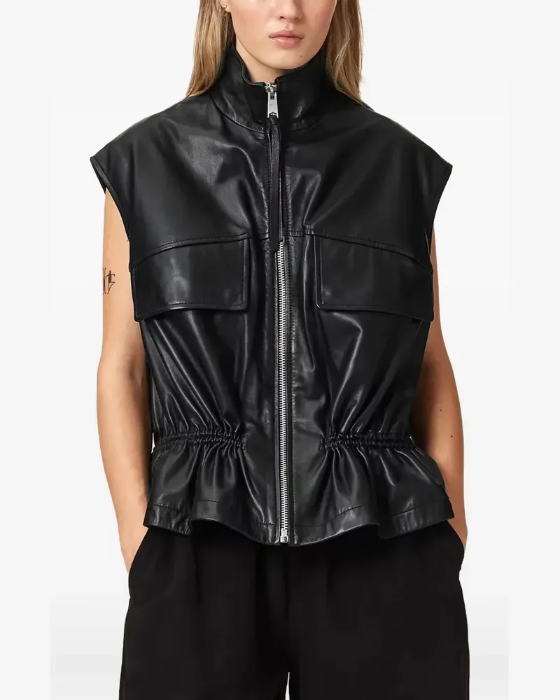 AllSaints Flor leather gilet - Schwarz Schwarz