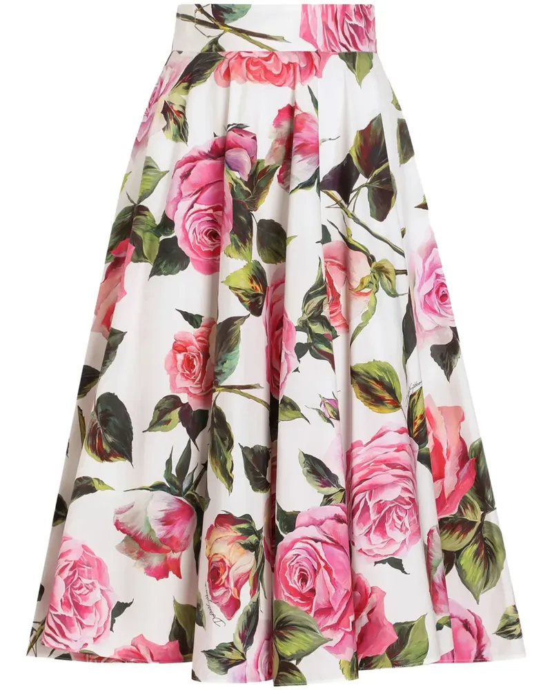 Dolce & Gabbana Midirock mit Blumen-Print - Weiß Weiß