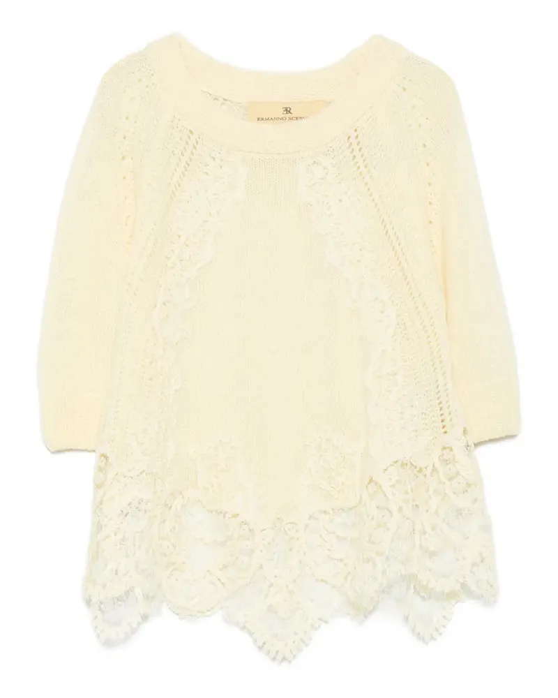 Ermanno Scervino lace-trim short-sleeve sweater - Gelb Gelb