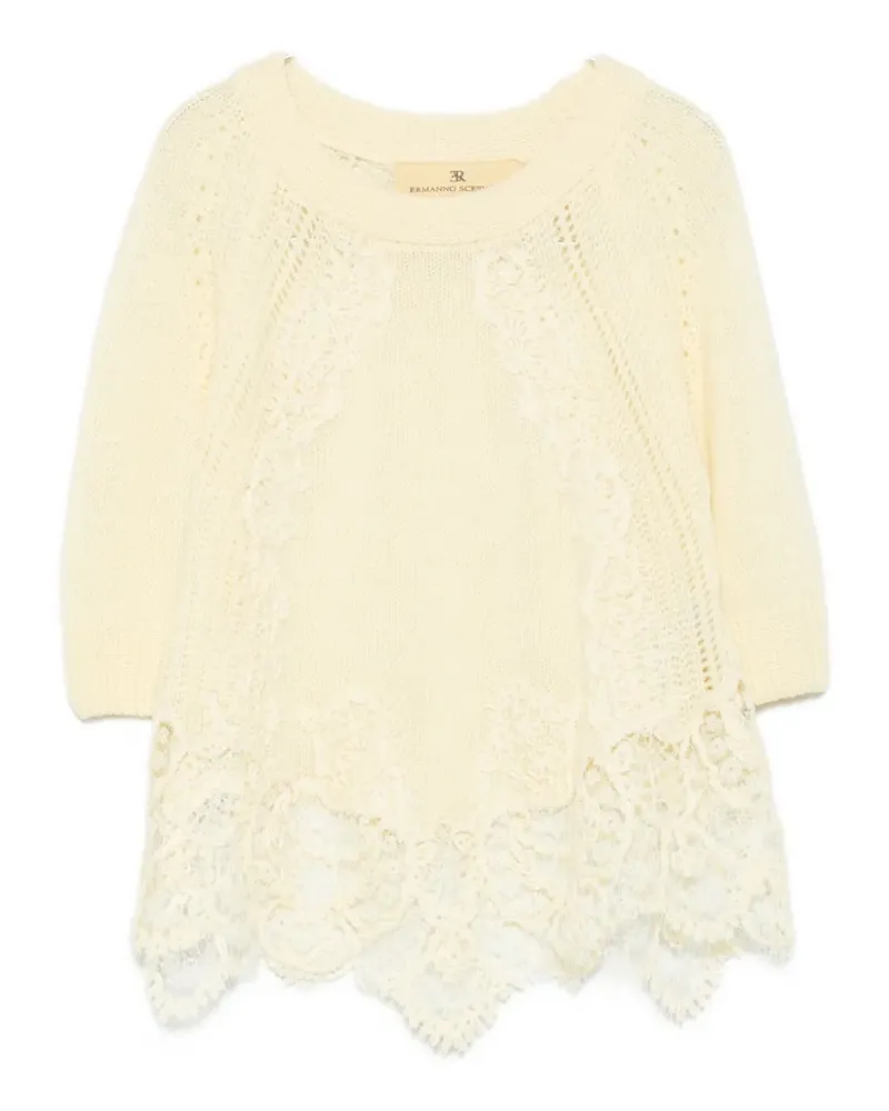 Ermanno Scervino lace-trim short-sleeve sweater - Gelb Gelb