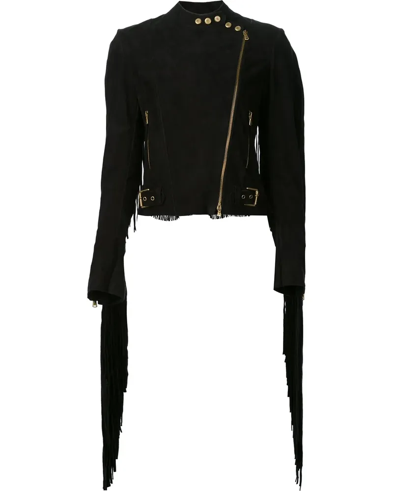 Ralph Lauren Bikerjacke mit Fransen - Schwarz Schwarz