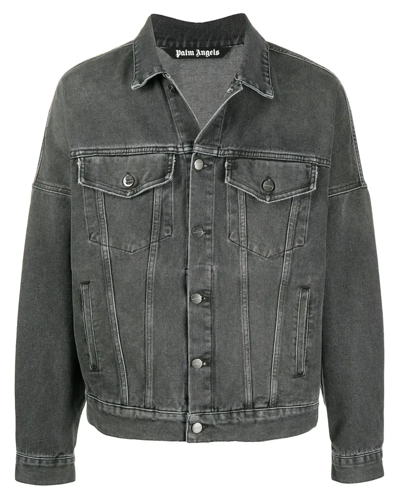 Palm Angels Jeansjacke mit Logo-Print - Schwarz Schwarz