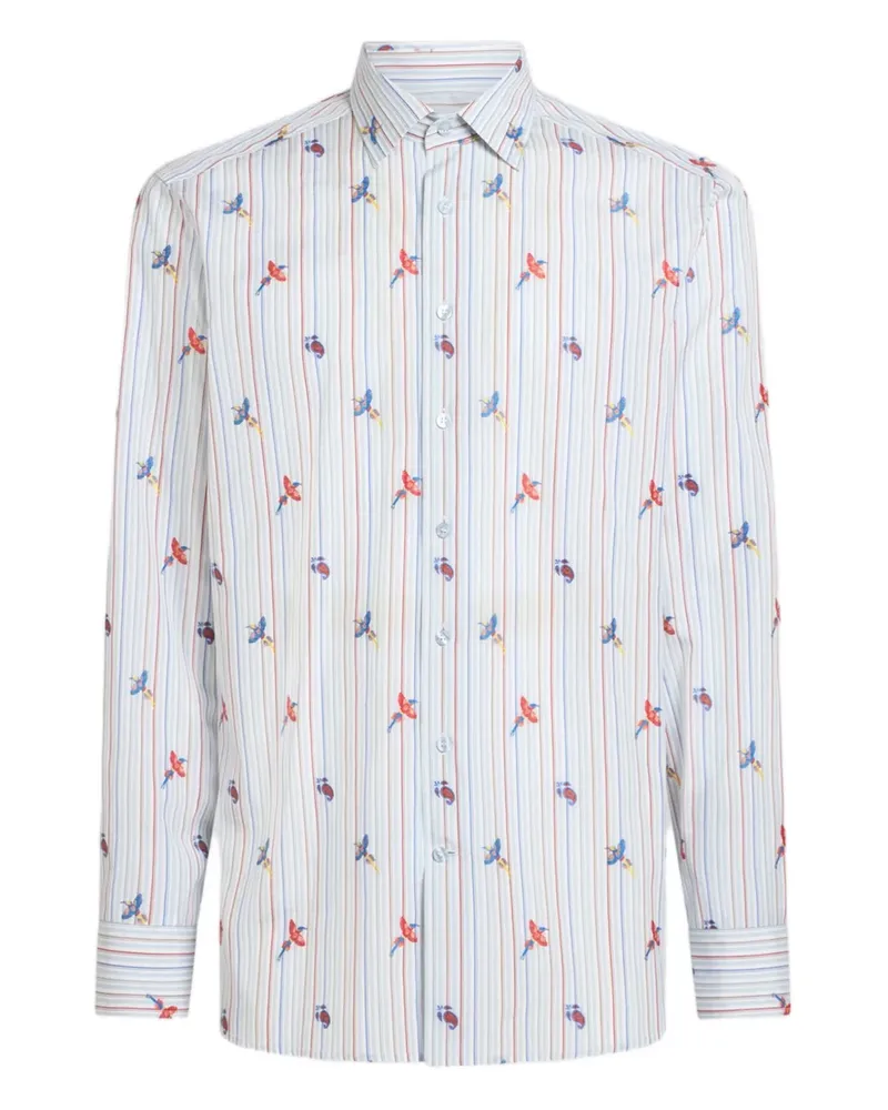 Etro Gestreiftes Hemd mit Vogel-Print - Weiß Weiß
