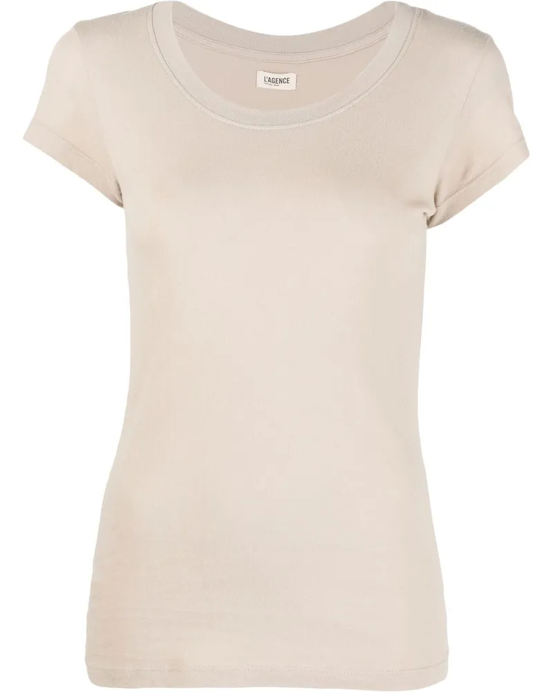 L'Agence Schmales T-Shirt mit Rundhalsausschnitt Nude