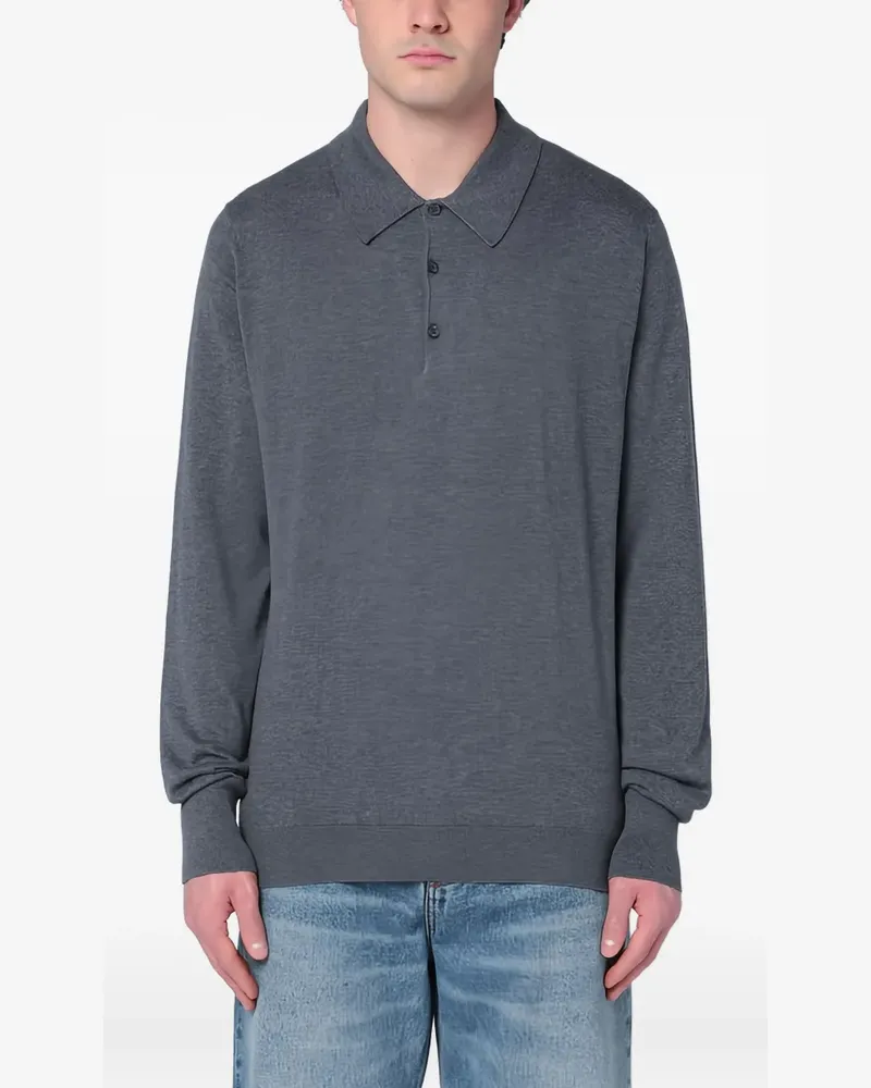 John Smedley Langärmeliges Poloshirt - Grau Grau