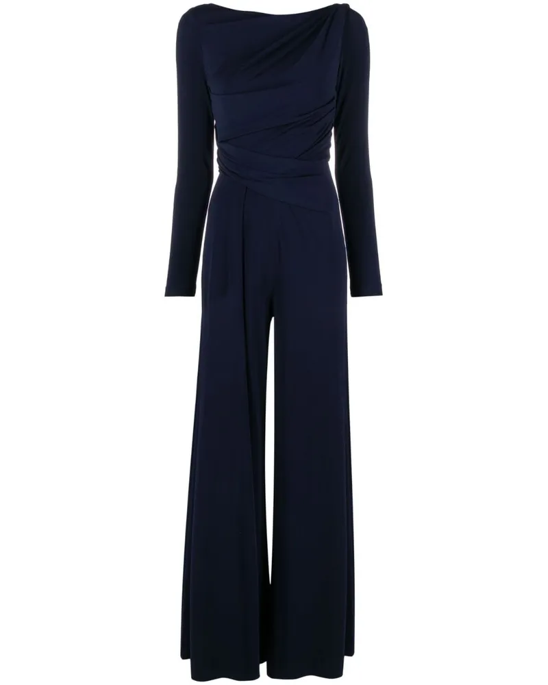 Talbot Runhof Geraffter Wide-Leg-Jumpsuit Blau