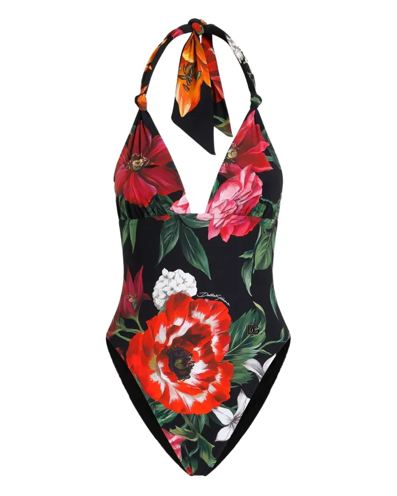 Dolce & Gabbana Badeanzug mit Blumen-Print - Schwarz Schwarz