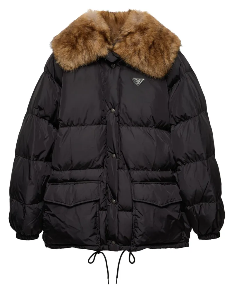 Prada Gefütterte Jacke mit emailliertem Logo - Schwarz Schwarz