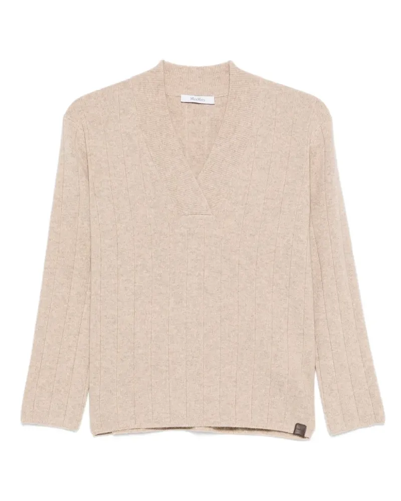 Max Mara Gerippter Arten Pullover mit V-Ausschnitt - Nude Nude