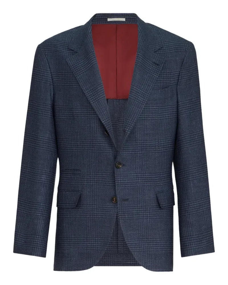 Brunello Cucinelli Dekonstruierter Blazer aus Wolle, Seide und Leinen mit Prince-of-Wales-Check - Blau Blau