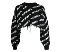 Intarsien-Pullover in Distressed-Optik - Schwarz