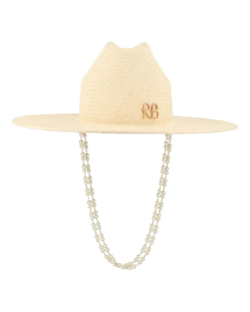 RUSLAN BAGINSKIY pearl-embellished straw hat - Nude Nude