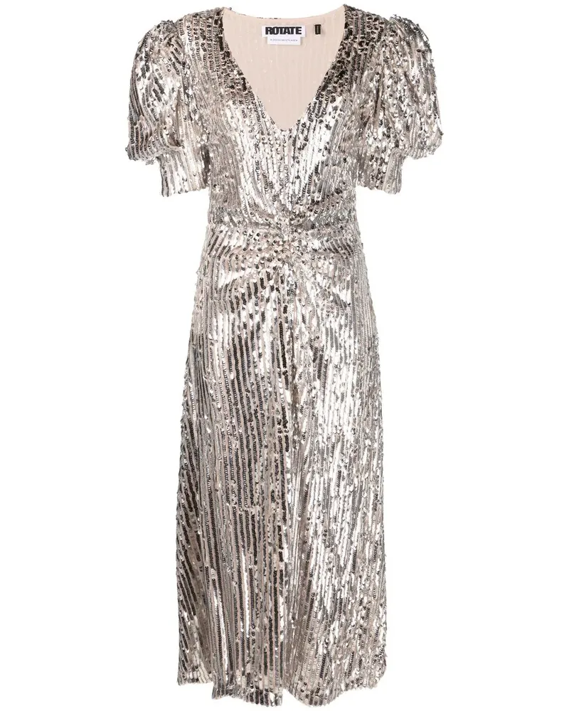 ROTATE Birger Christensen Midikleid mit Puffärmeln - Silber Silber