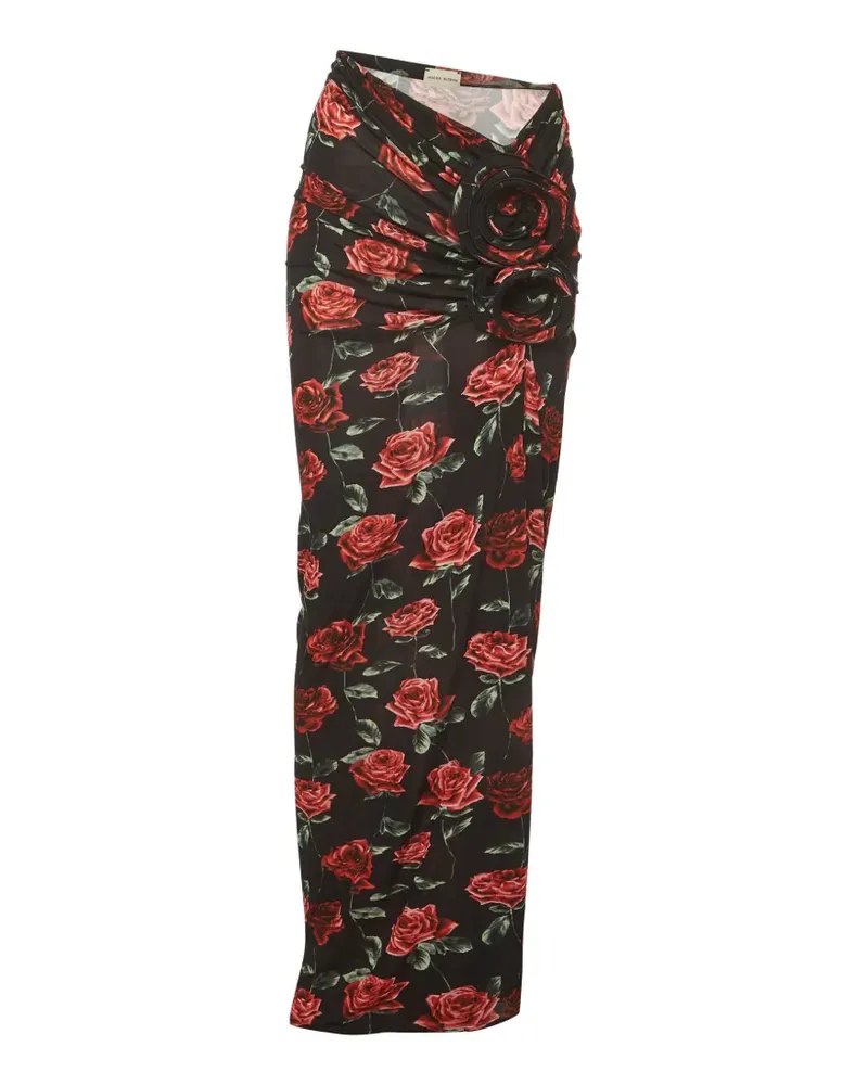 Magda Butrym Drapierter Rock mit Blumenprint - Schwarz Schwarz