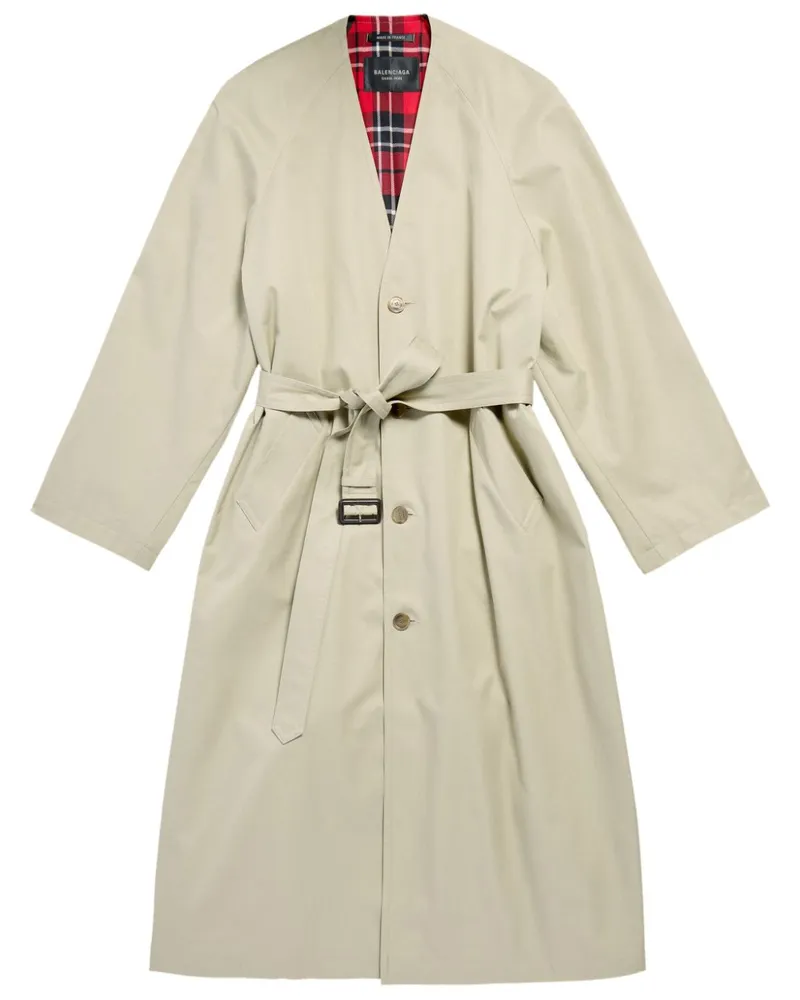 Balenciaga Kragenloser Trenchcoat mit Gürtel - Nude Nude