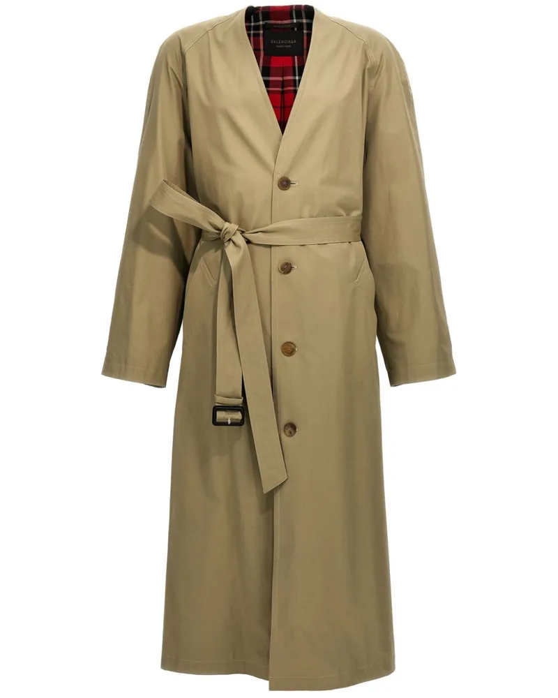 Balenciaga Kragenloser Trenchcoat mit Gürtel - Nude Nude