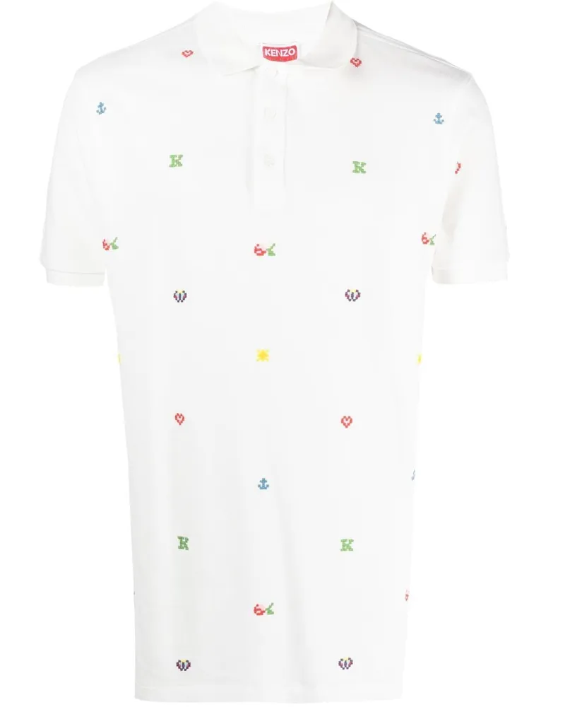 Kenzo Poloshirt mit Pixel-Print - Weiß Weiß