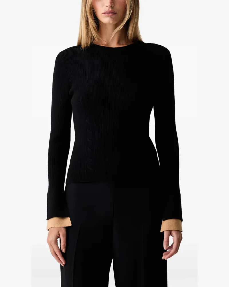 Twin-Set Gerippter Pullover mit Kontrastbündchen - Schwarz Schwarz