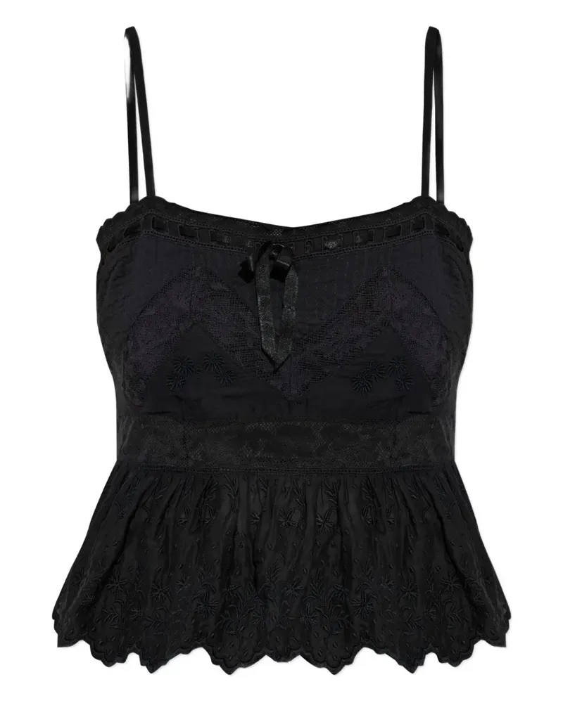 LoveShackFancy embroidered ruffled top - Schwarz Schwarz