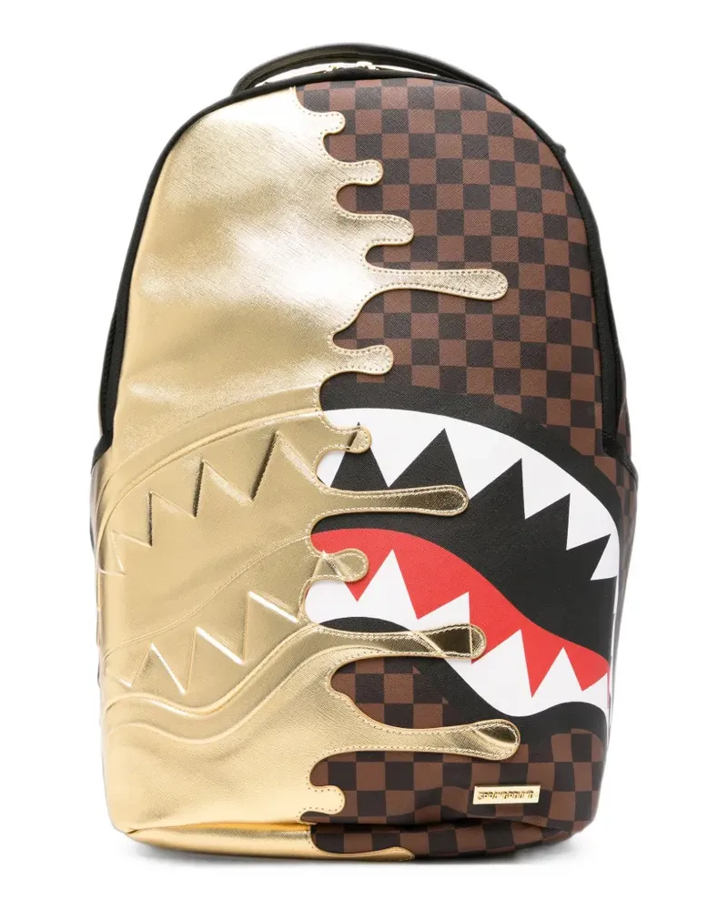 Sprayground Shark Mouth checkered backpack - Gold Gold