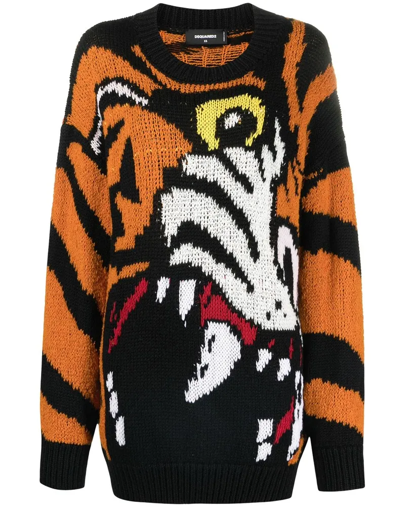 Dsquared2 Intarsien-Pullover mit Tigermuster - Orange Orange