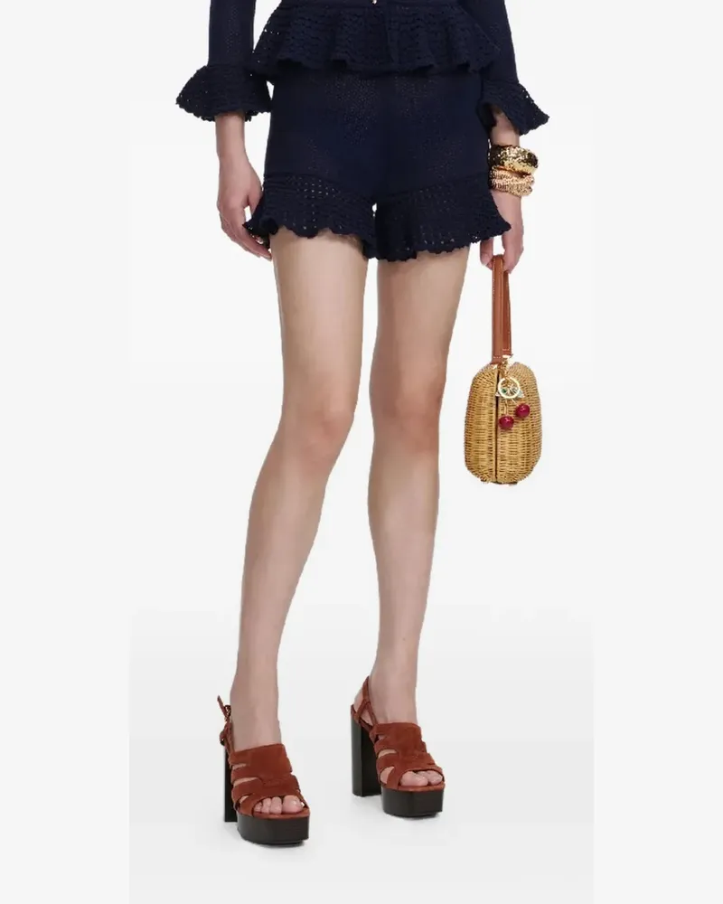 Self-Portrait crochet ruffled shorts - Blau Blau