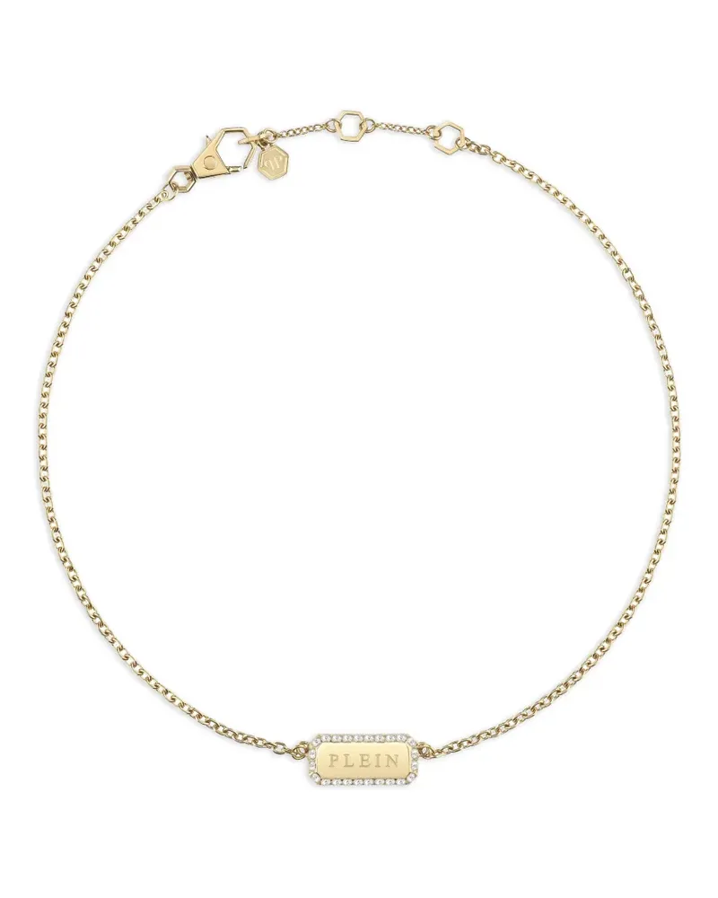 Philipp Plein Tag crystal-embellished necklace - Gold Gold