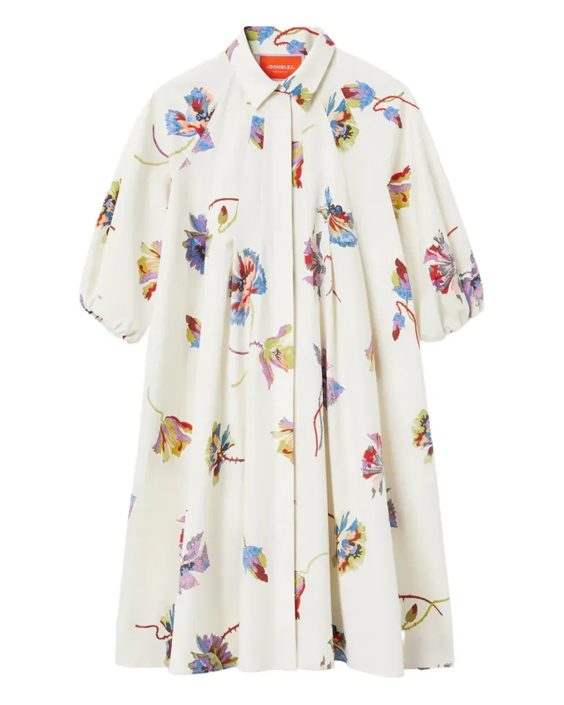 La DoubleJ Sunburst Minikleid mit Blumen-Print - Weiß Weiß