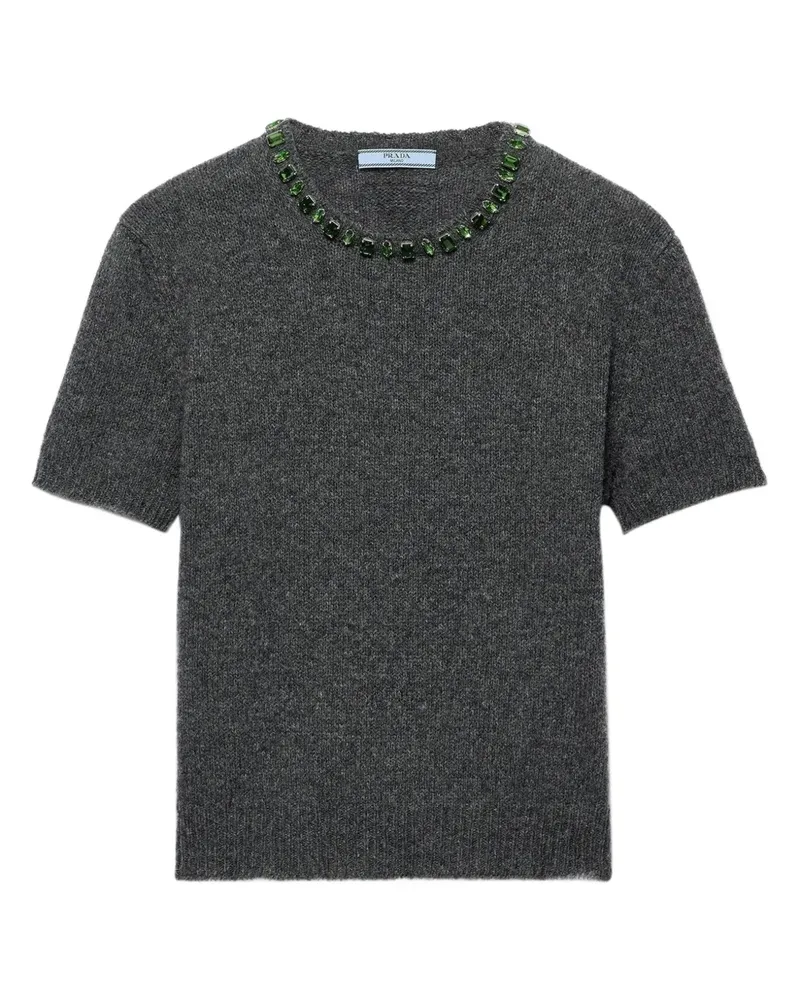 Prada Gestricktes T-Shirt mit Kristallverzierung - Grau Grau