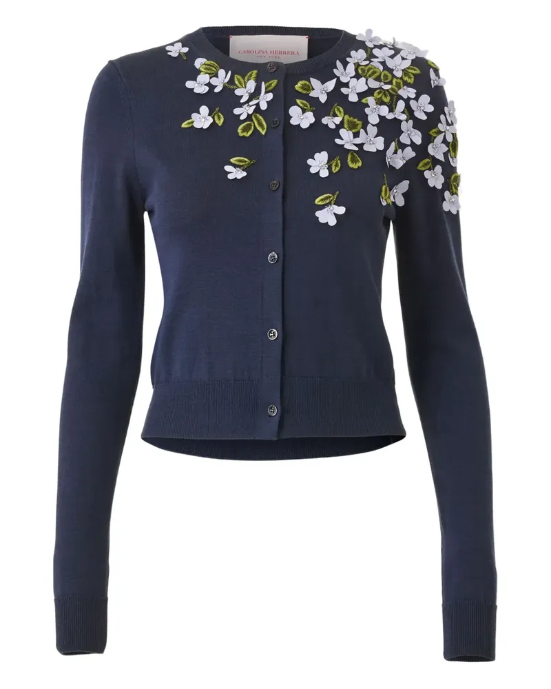 Carolina Herrera New York Cardigan mit Blumenapplikation - Blau Blau