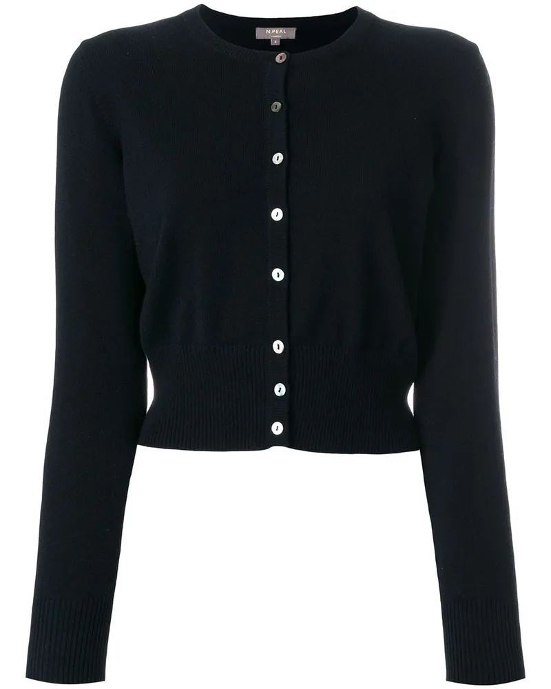 N.Peal Cropped-Cardigan mit kontrastierenden Knöpfen - Schwarz Schwarz