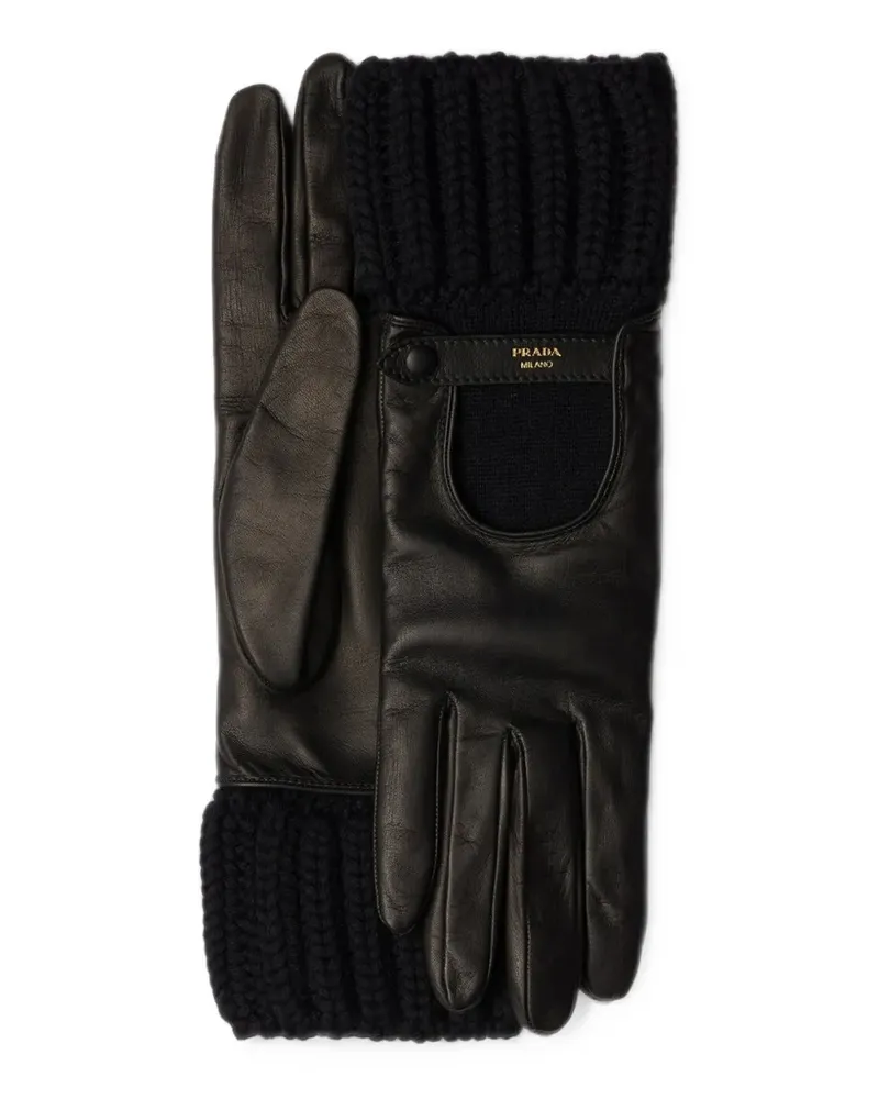 Prada Handschuhe aus Nappaleder und Strick - Schwarz Schwarz