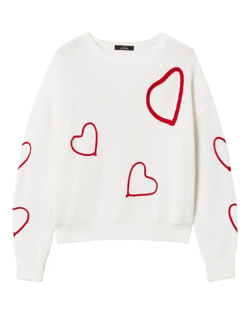 Twin-Set Pullover mit aufgestickten Herzen - Weiß Weiß